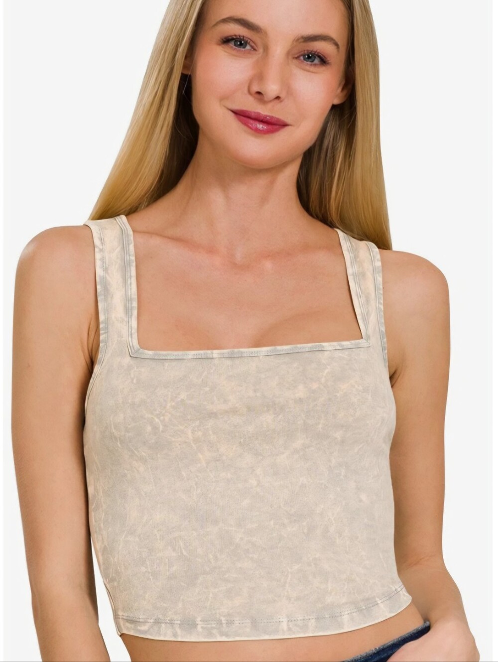 Zenana Women's Steel (Gray) Stretchy Acid Wash Wide Strap  Tank Crop Top-S,M,L